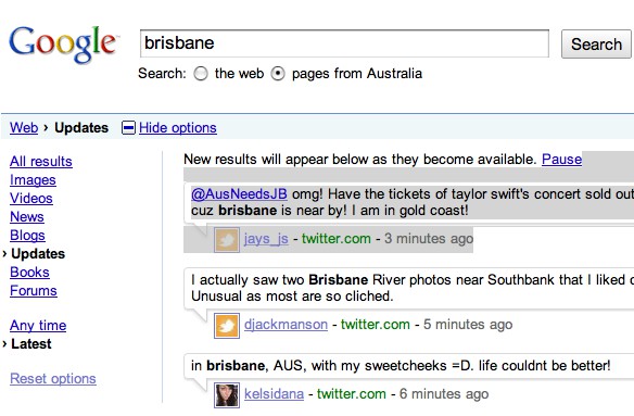 google realtime search screenshot