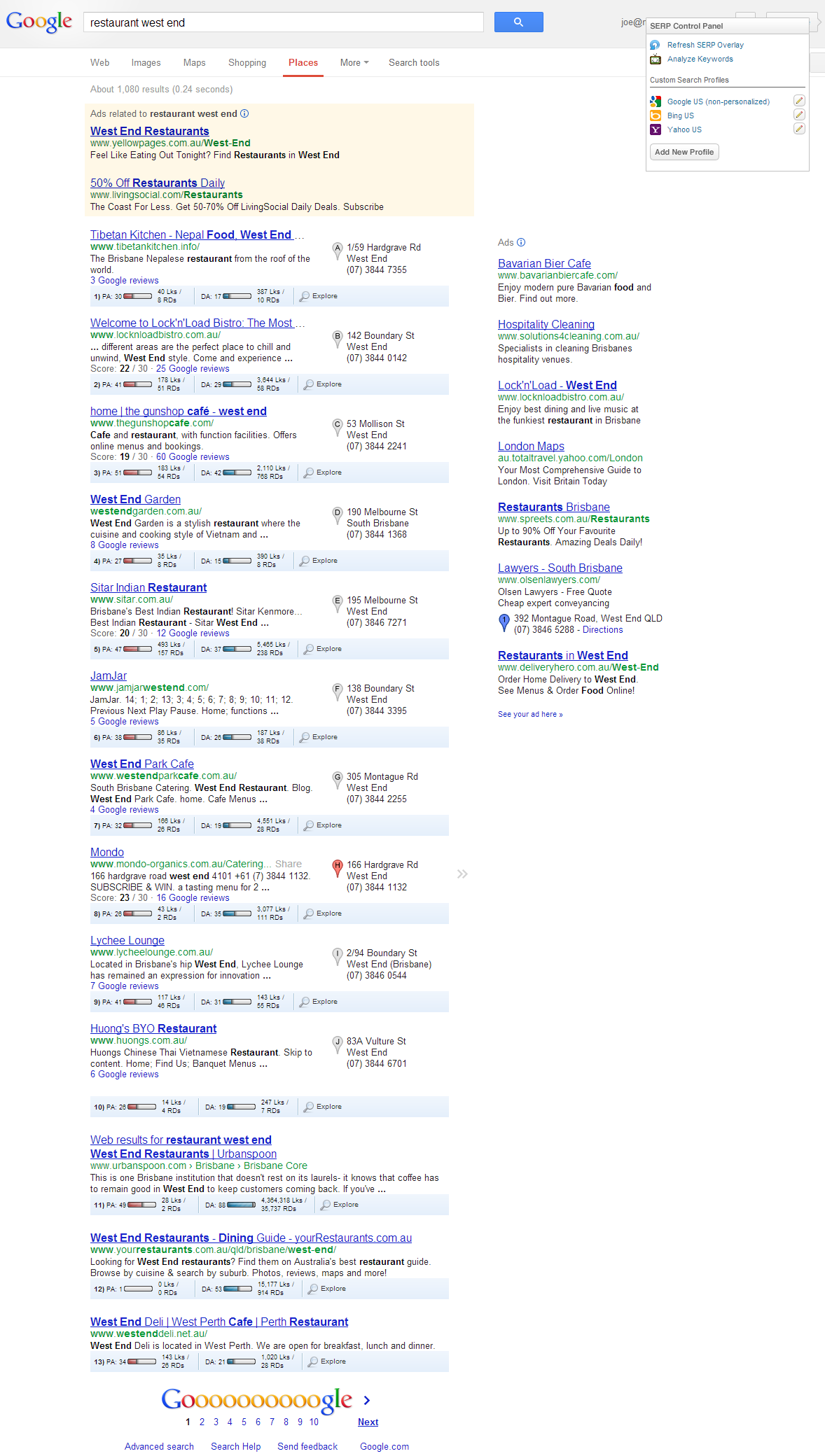 google places search automatically activated
