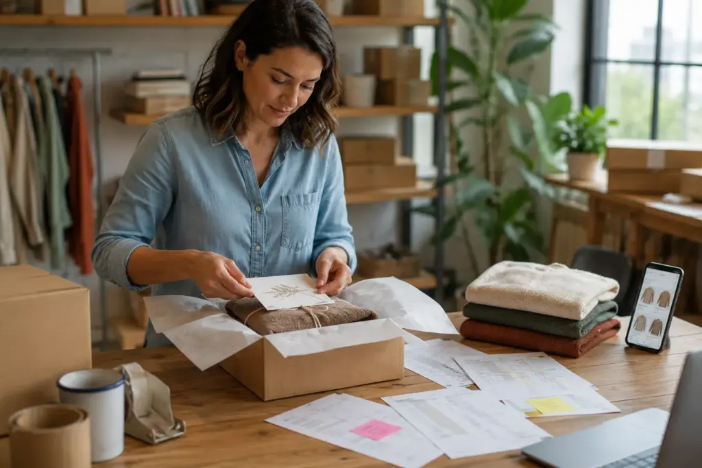 Small business owner preparing a personalised customer order