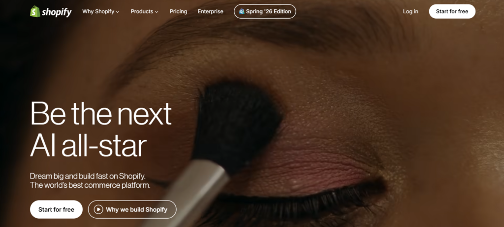 Ecommerce homepage on Shopify website builder
