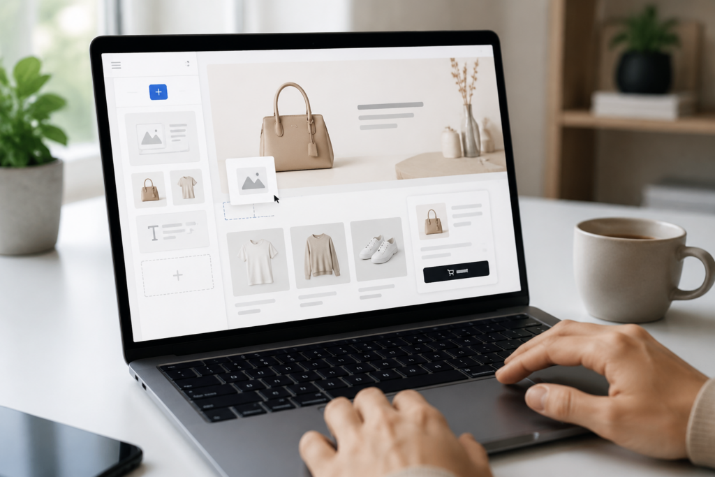 Using a website builder on a laptop