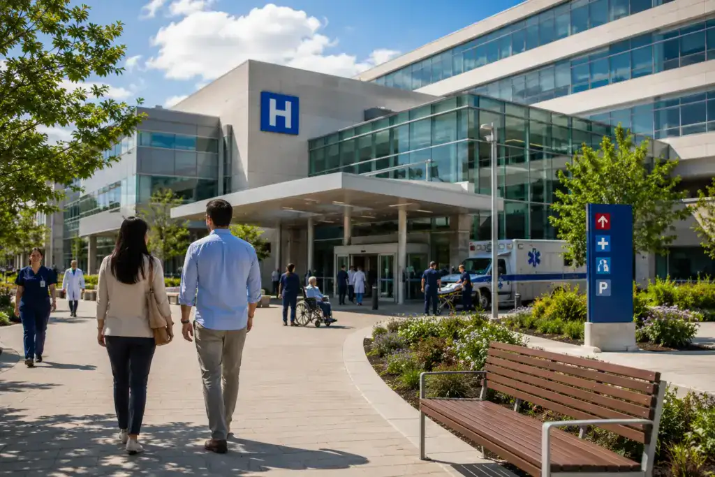 Visitors at a healthcare campus