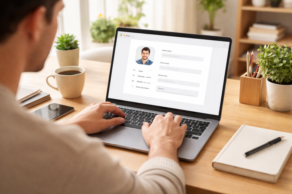 Person setting up business profile on a laptop