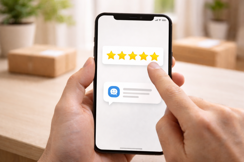 Customer leaving a review and business replying