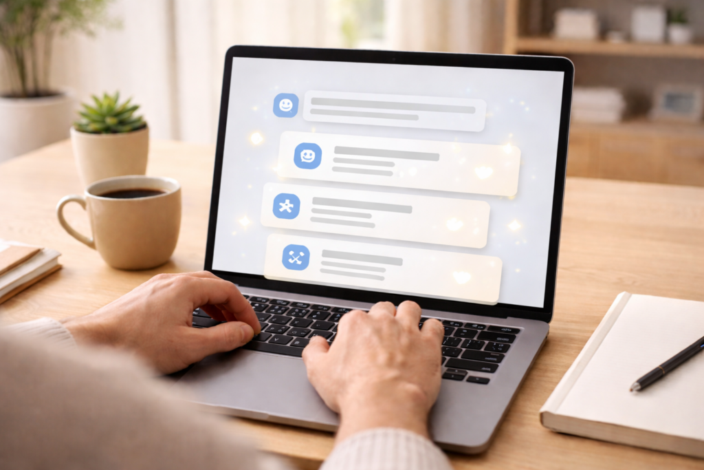 Person using a laptop with AI assisting search results