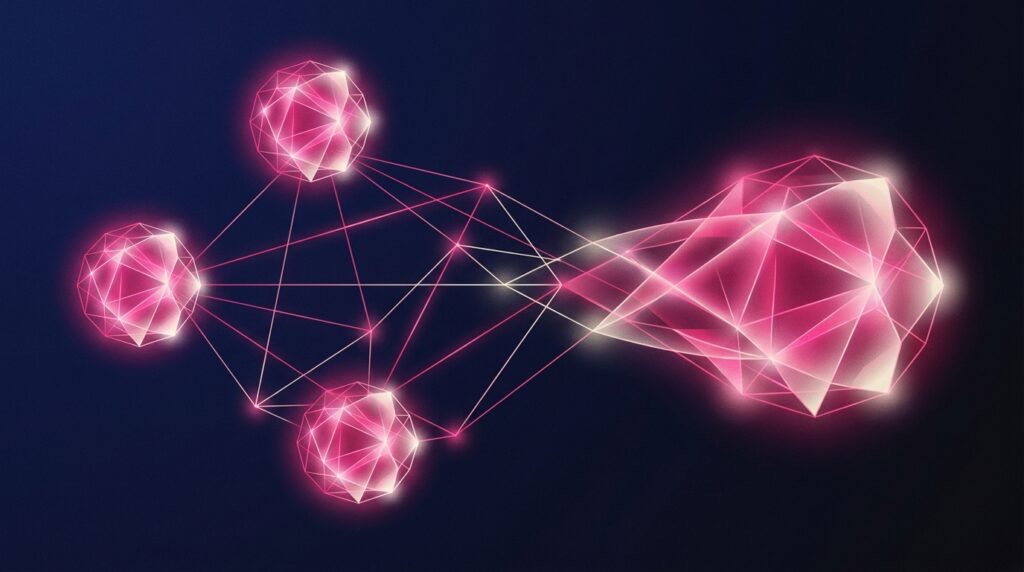 Three glowing concepts merging into one, representing AEO, GEO and AI search as one discipline